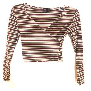 Long Sleeve Striped V-Neck Crop Top!